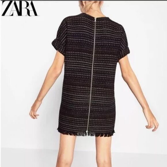 Zara Trafauc Black Colorful Chunky Tweed Fringe Mini Dress - Picture 3 of 14
